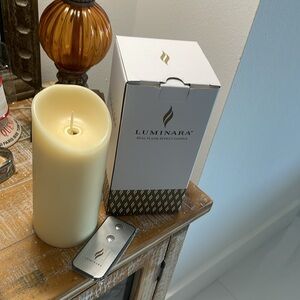 LUMINARA Beige Flameless 5" Pillar Candle in box with Remote